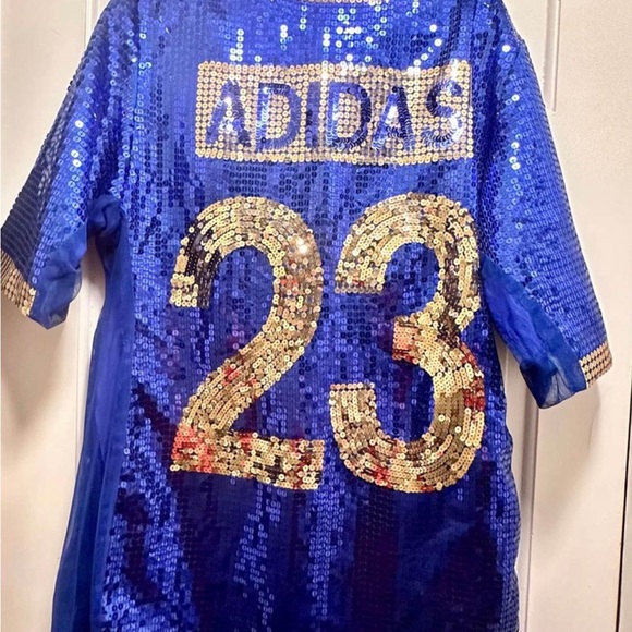 $450 MSRP Adidas Originals x Jeremy Scott Sequin Blue Jersey Football Dress RARE - Picture 2 of 4